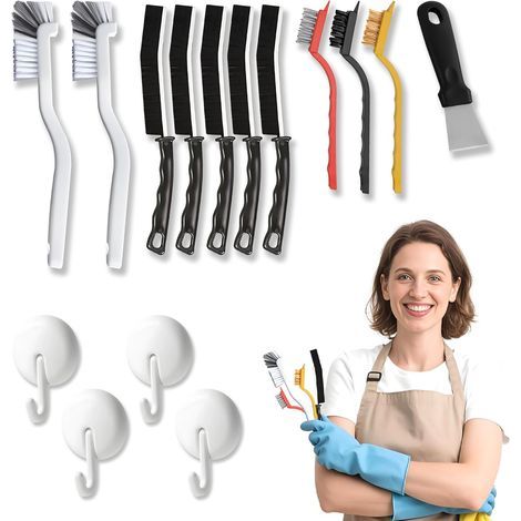 Set: Kit de Brosses de Nettoyage d'Angles + Crochets Muraux Rotatifs sans Perçage (1/5)