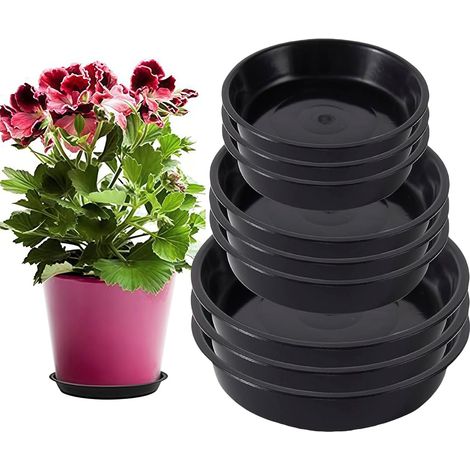 Set mit 9 schwarzen, wasserdichten Blumentopf-Untersetzern für Zimmer- und Gartenpflanzen (14 cm/18 cm/21 cm)