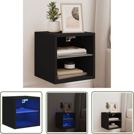 The Living Store Meuble TV mural avec lumières LED noir 30x28,5x30 cm - Meuble Tv Mural - Armoire Tv Murale - Éclairage Led Rgb - Rangement Mural - Design Moderne (1/5)