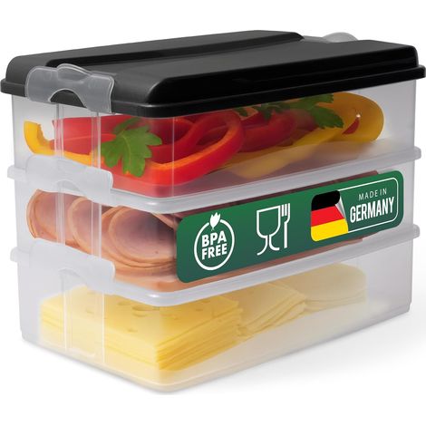 Novaliv 3x grands récipients de conservation des aliments avec 1x couvercle, empilables pour réfrigérateur et congélateur, ensemble de récipients de