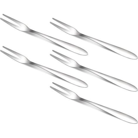 Juego de 5 tenedores para fruta, postre, Utensilios de cocina: acero inoxidable, 13 x 0,9 x 0,2 cm, postres, aceitunas, pasteles, Color: plata (1/5)