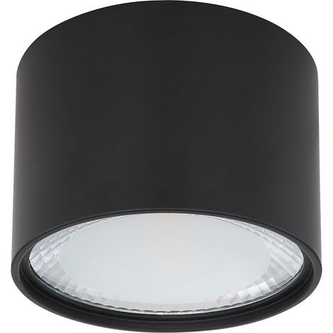 Plafonnier, abat-jour en verre, plafonnier, plafonnier, 1 flamme, rond, salon avec couvercle en verre, métal noir mat, 1x LED 12 watt 980lm, DxH 11,3x8cm (1/5)