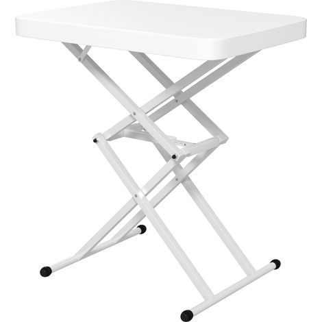 Table d'appoint de jardin pliable en HDPE, table pliante extérieur hauteur réglable sur 5 niveaux, 65 x 45 x 70 cm blanc