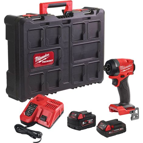 Milwaukee M18FID3-522P 18V FUEL 1/4 Hex Impact Driver PACKOUT Kit - 1x 2Ah and 1x 5Ah Batteries, Charger & PACKOUT Case (1/5)