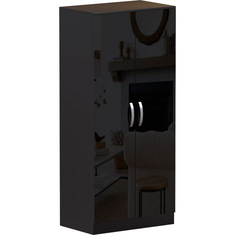 Hulio 2 Door Wardrobe High Gloss With Hanging Rail & Storage Shelf, Black (1/5)
