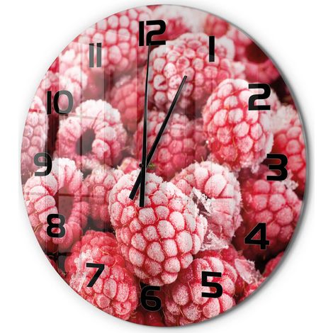 Horloge Murale Ronde Mécanisme Silencieux Verre Trempé Salon Chambre Bureau Framboises glacées fi 60 cm (1/5)