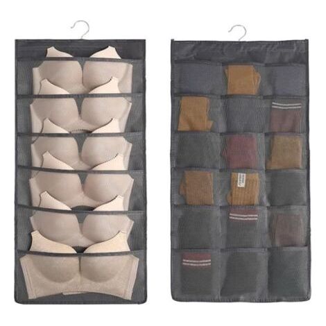 Rangement à Suspendre,24 poches suspendues sacs de rangement pour soutiens-gorge, sous-vêtements, culottes et chaussettes(grise)