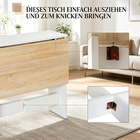 Table de repas pliable bicolore, table d'appoint escamotable, meuble gain de place pour salle à manger (lot incluant uniquement la grande table) (1/5)