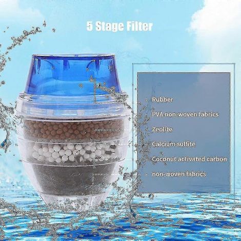 Filtre à eau pour robinet de cuisine, purificateur, filtration au charbon actif, élimine le chlore, le fluorure, les métaux lourds et adoucit l'eau dure (bleu). (1/3)