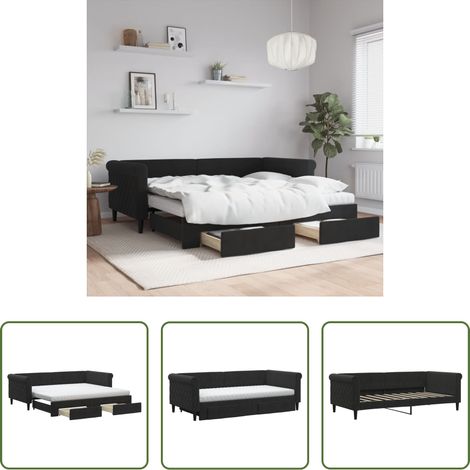 vidaXL Sofa-Bett - Tagesbett Ausziehbar mit Schubladen Schwarz 90x190 cm Samt (1/5)