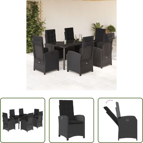 Chaise de jardin - Ensemble à manger de jardin coussins 7pcs Noir Résine tressée (1/5)
