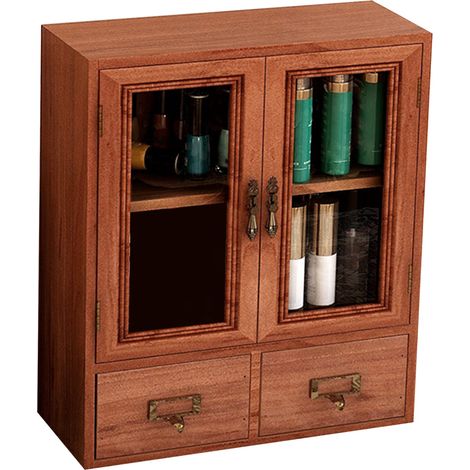 Aufbewahrungsbox aus Holz im Retro-Stil fürs Büro, Schminktisch, Parfüm- und Kosmetikhalter, Schreibtisch, Becherhalter, Massivholzschrank. (1/5)
