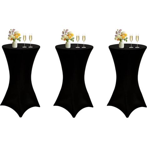 Stehtisch Hussen 3er-Set Schwarz 70x110cm Spandex Stretch mit Fußtaschen