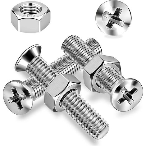 M4x30 mm Vis à Tête Fraisée en Acier Inoxydable, 50 Pièces Vis à Tête Plate avec Écrous Visserie Boulon Phillips Filetage Complet pour Réparation de Chaise (1/5)