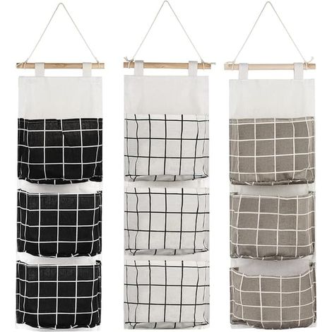 Lot de 3 sacs de rangement suspendus à 3 poches, panier mural en tissu de qualité supérieure pour chambre à coucher (1/5)