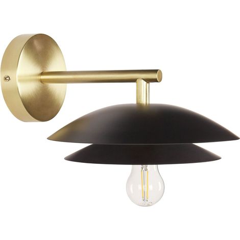 Lampada da parete moderna con base in metallo nero e paralume a cono Lasolo
