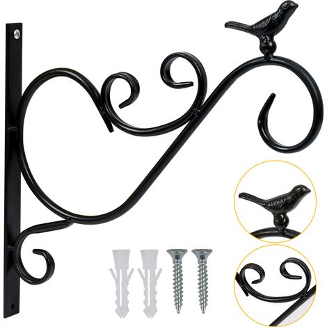 Jiubiaz Blumenhaken 2er Set mit Vogel Motiv, Metall Schwarz Wandhalterung für Pflanzen und Gartendeko (1/5)