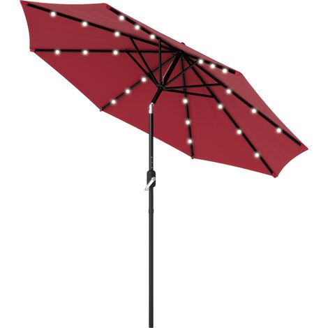 Parasol de jardin Parasol droit Parasol Lumineux octogonal inclinable Ø 2,7 m Parasol LED Solaire métal Polyester Haute densité 180 g/m² rouge bordeaux