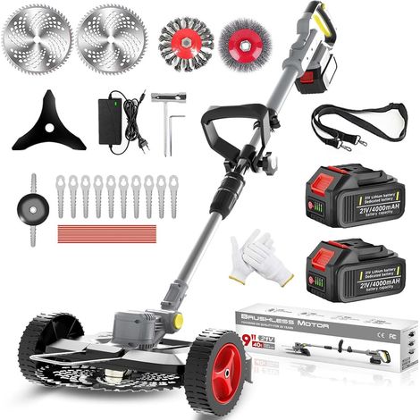 Coupe-bordures avec batterie 21 V, débroussailleuse sans fil avec 2 batteries de 4,0 Ah, 750 W avec brosse à mauvaises herbes, 4 types de lames (1/5)