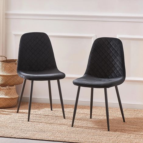 AINPECCA 2X black Dining Chairs Velvet Padded Seat Metal Legs Kitchen Home Office UK
