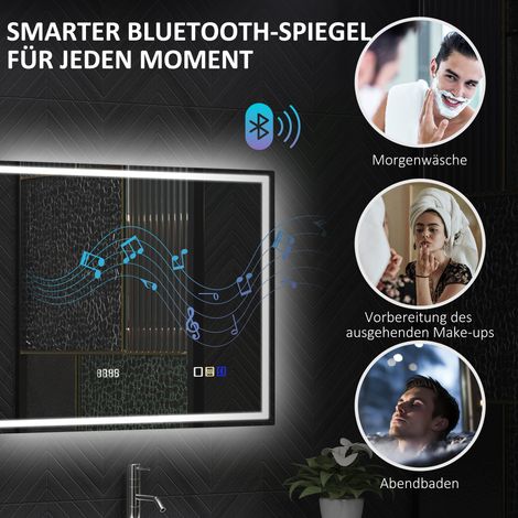 Miroir de salle de bain LED antibuée, 3 couleurs réglables, horloge intégrée, 60 x 80 cm, argenté (1/5)