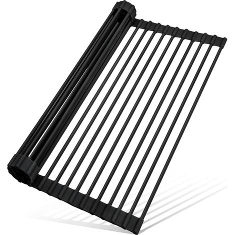Égouttoir à vaisselle enroulable (noir) 52 cm x 33,3 cm, pliable, résistant à la chaleur, revêtement en silicone antidérapant.-AquaForge (1/5)