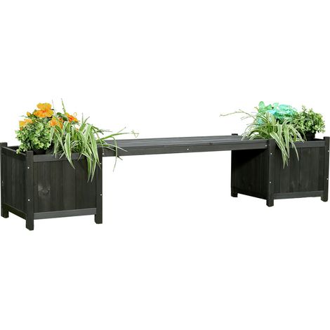 Banco de jardín banco de madera Negro 2en1 asiento para exterior macetero jardinera caja de flores 2 macetas de madera muebles de jardín (1/5)