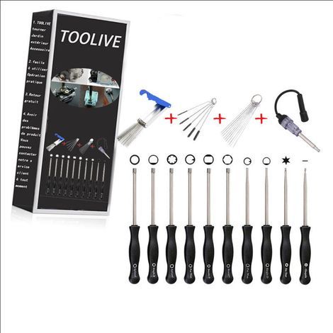 Lot de 10 tournevis pour réglage de carburateurs Walbro de petits moteurs à 2 temps de tronçonneuses/rotofils/etc. Husqvarna, Troy-Bilt, etc. avec trousse, brosse et kit d'outils de nettoyage- (1/4)