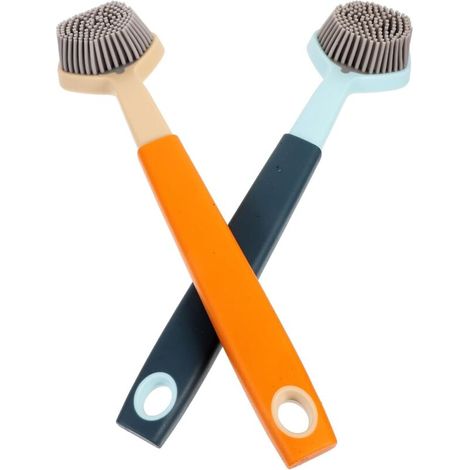 Brosse De Nettoyage - Manche Long 45 Cm - Pour Vaisselle Et Casseroles - Non Glissante - 2 Pièces