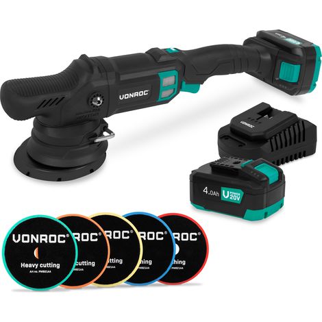 PRO Doppelschleifer 20V – Ø 125mm  Inkl. 2x 4,0Ah Akkus, Schnellladegerät und 5 Polierpads