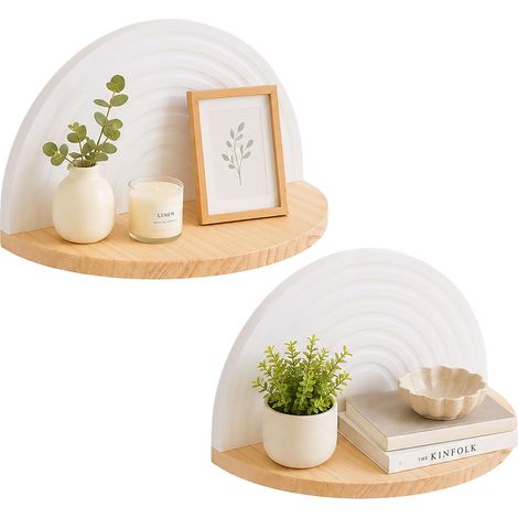 Relaxdays Wandregal 2er Set, Boho Style, Wanddeko Regal für Flur & Wohnzimmer, HBT: 13x26x13 cm, MDF & Holz, weiß-natur (1/5)
