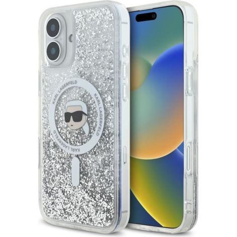 Karl Lagerfeld Liquid Glitter Karl Head MagSafe - iPhone 16 Hülle (Transparent) (1/5)