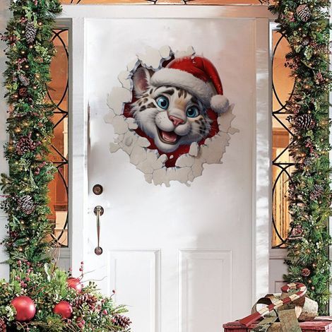 Weihnachtliche Wand-, Tür- und Fensteraufkleber, abnehmbares Weihnachtsleopardenmuster, 30 x 30 cm, 2 Bögen (1/5)