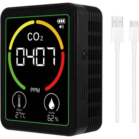 MT03 3 en 1 : Testeur de qualité de l'air (CO2, température, humidité), détecteur de dioxyde de carbone, noir (1/5)