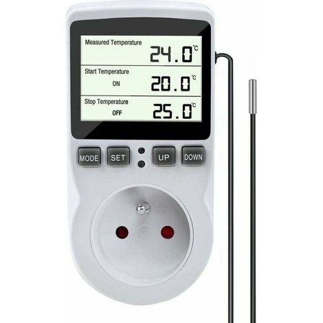 Prise thermostatique, régulateur de température, thermostat de chauffage et de refroidissement, régulateur de thermostat numérique avec sonde, prise thermostatique LCD pour terrarium, aquarium, ondule (1/4)