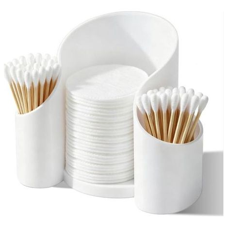 3-in-1 Wattepad-Spender, rund, für Make-up-Entferner-Pads, Wattestäbchen, Organizer für den Schminktisch im Schlafzimmer (1/5)