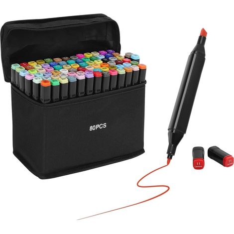 BALLSHOP Marker Feutre a Alcool 80/100/168 Couleurs Marqueurs pour Artistes et Débutants Idéal pour Coloriage Adulte Peinture et Dessin Animé (80 Couleurs Noir) (1/5)