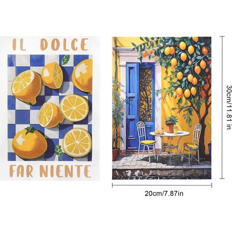Tableaux cuisine italienne 30×20 cm – Lot de 2 affiches citron sans cadre, décoration murale méditerranéenne pour cuisine et salle à manger, décoration murale salon et chambre (1/5)