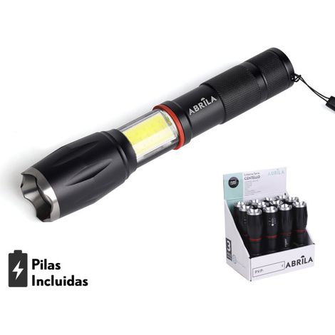 Torcia led centello nero 5lm +cob+zoom ip44 300lm magnete e impugnatura 15,5/18,6x3,8x3,8 cm 3xaaaaa