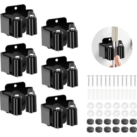 6 Supports muraux, Acier inoxydable 304, Capacité 2,5 kg, Pour balais et outils, Cuisine jardin garage