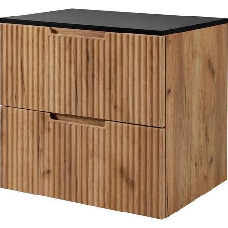 Meuble sous vasque suspendu VENA chêne 60 cm avec plan noir (1/5)