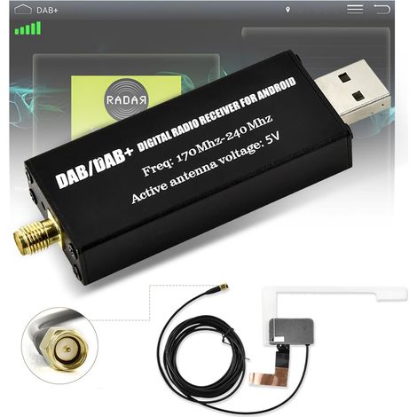 Adaptateur Dab/Dab+ pour Autoradio Android, Récepteur Numérique USB avec Antenne Voiture, Tuner Boîtier Utilisant Une Application Dédiée, Installation Facile (1/5)