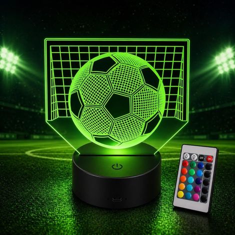 Veilleuse Football 3D Lampe de Chevet LED 16 Couleurs Télécommande Décoration Chambre Garçon Ado Idée Cadeau Anniversaire Footballeur Thème Sport Luminaire Nuit (1/5)