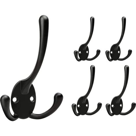 Lot de 5 patères murales noires pour vêtements, idéales pour la cuisine, la chambre ou l'entrée. (1/5)