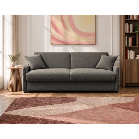 Adele - canapé lit 3 places convertible express couchage quotidien 160x190 cm matelas 14 cm en tissu texturé - gris anthracite (1/5)