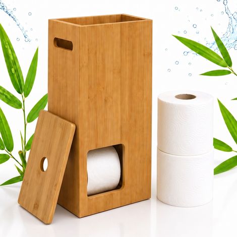 Relaxdays caja para papel higiénico, para 8 rollos, (Al x An x Fon): 50 x 25 x 12,5 cm, bambú natural (1/5)