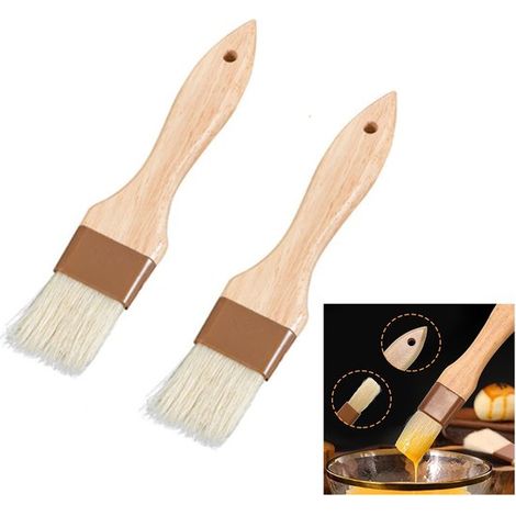 Set di 2 pennelli per olio con manico in legno di faggio. Pennello per olio da cucina e pasticceria, pennello per griglia, pennello per burro. Facile da pulire. Distribuisce l'olio in modo uniforme. (1/5)