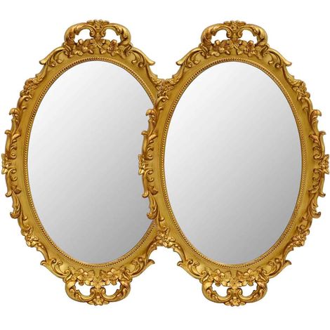 Miroir Ovale - 24,4 x 36,3 cm - Doré - Vintage - Murale ou Plateau Déco - Lot de 2