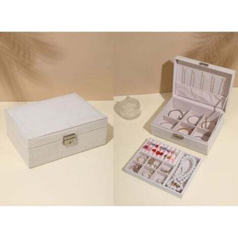 Jewelry storage box, leather presentation box for earrings and rings, white