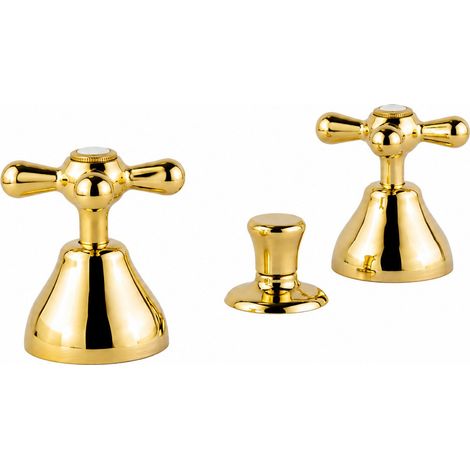 Mitigeur de bidet trois trous avec bonde incluse, finition or poli Piralla Rubinetteria Sofia 0SFOR059A17 Or (1/5)